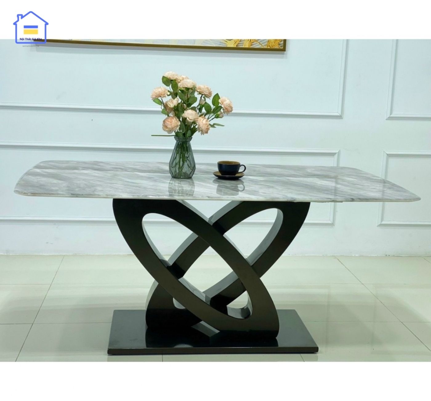 Bàn ăn đá ngọc bạch kèm ghế Veno