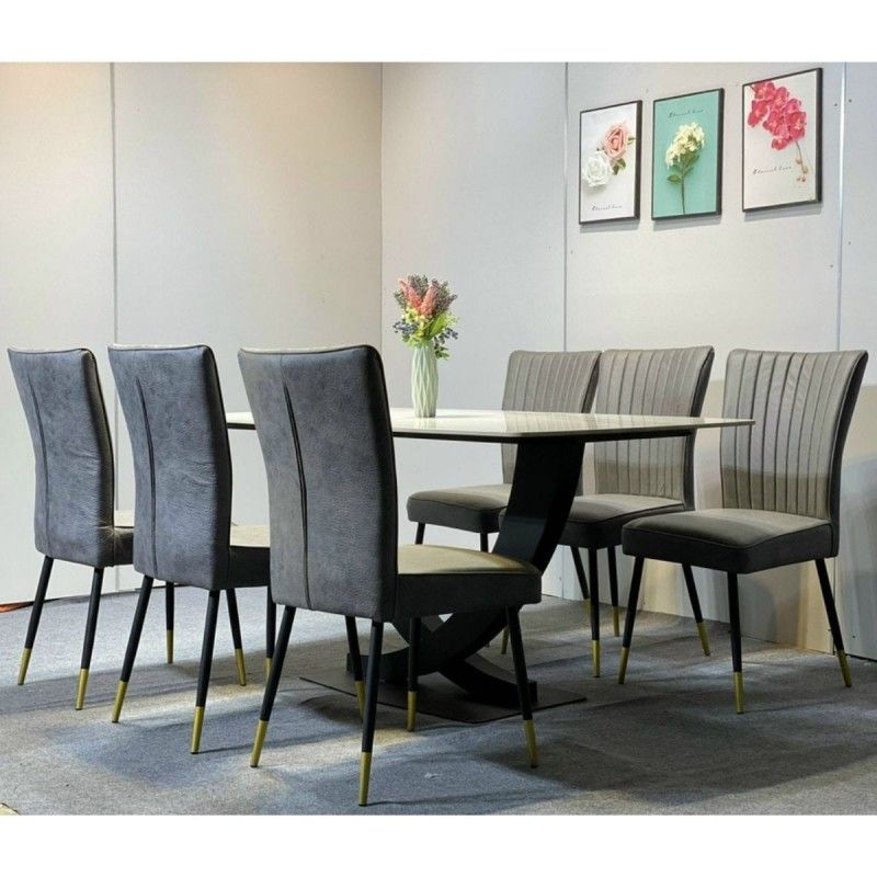 Bàn ăn mặt đá Ceramic chân U kèm ghế King