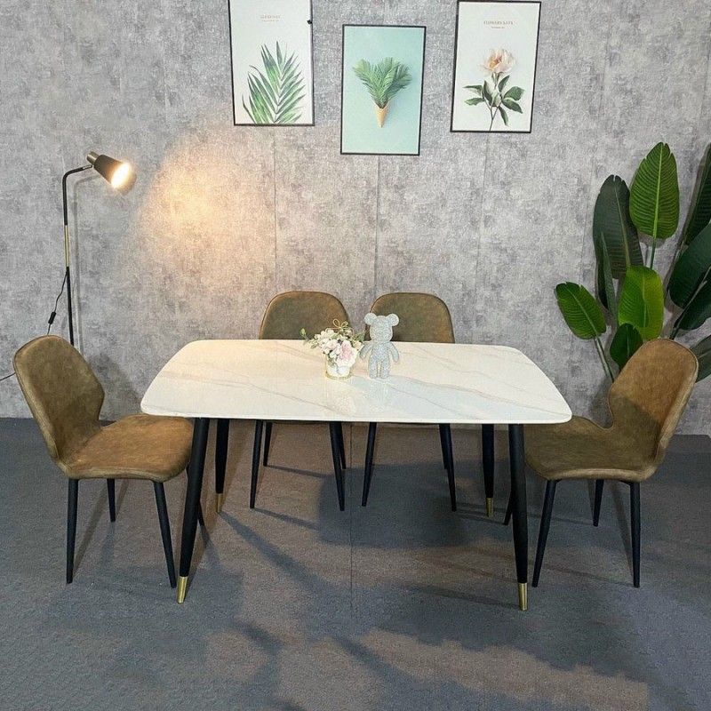 Bàn ăn mặt đá Ceramic bóng kết hợp ghế Nordic
