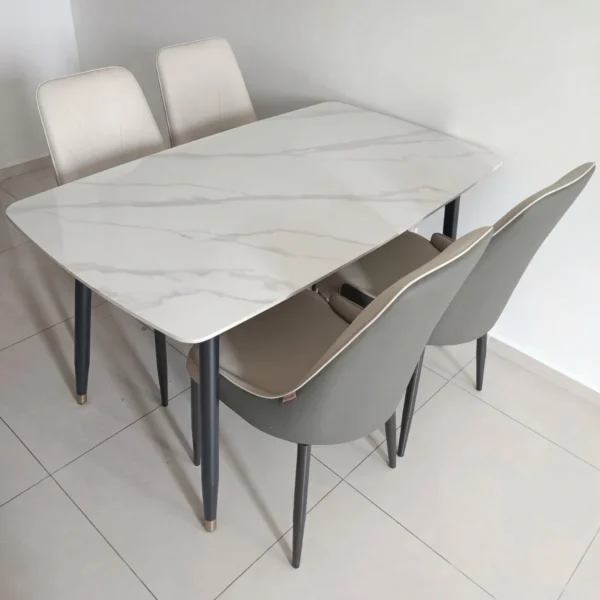 Bàn ăn mặt đá ceramic chân côn 4 ghế Pamper