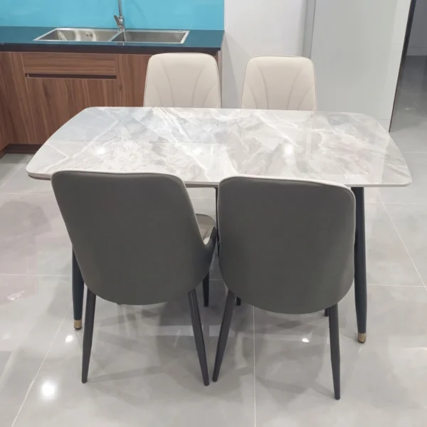 Bàn ăn mặt đá ceramic chân côn 4 ghế Pamper
