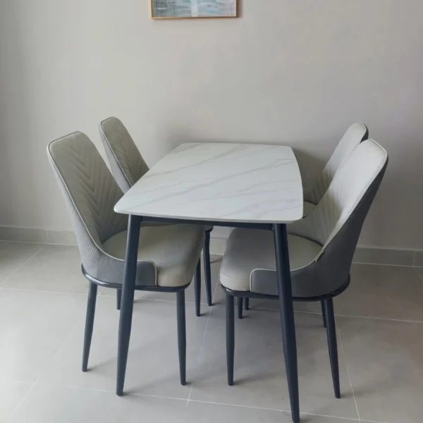 Bàn ăn mặt đá ceramic chân côn 4 ghế Spine