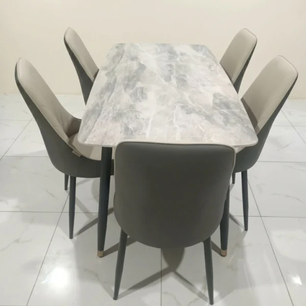Bàn ăn mặt đá ceramic chân côn 6 ghế Pamper