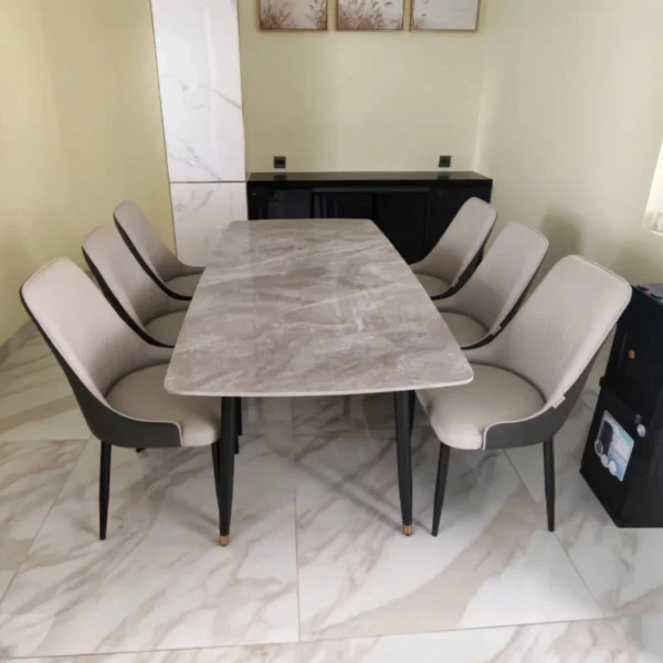 Bàn ăn mặt đá ceramic chân côn 6 ghế Pamper