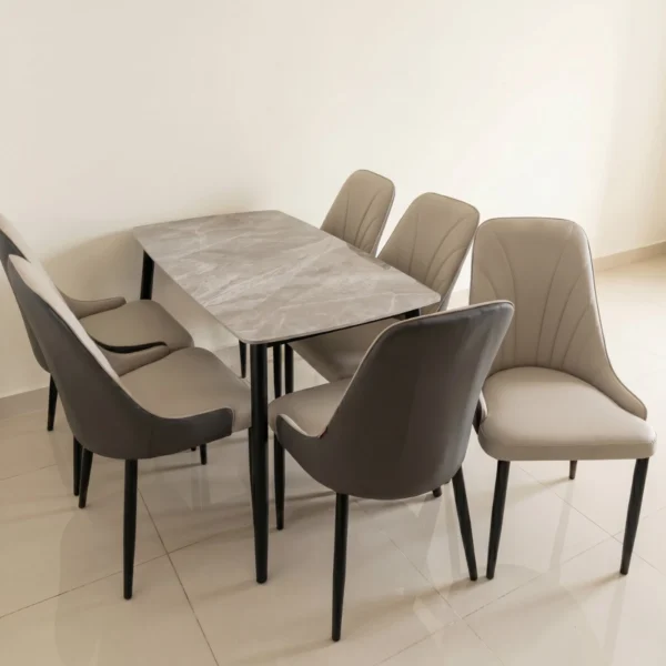 Bàn ăn mặt đá ceramic chân côn 6 ghế Pamper