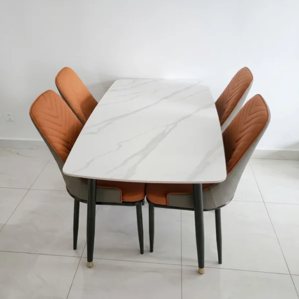 Bàn ăn mặt đá ceramic chân côn 6 ghế Spine