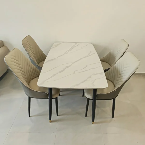 Bàn ăn mặt đá ceramic chân côn 6 ghế Spine