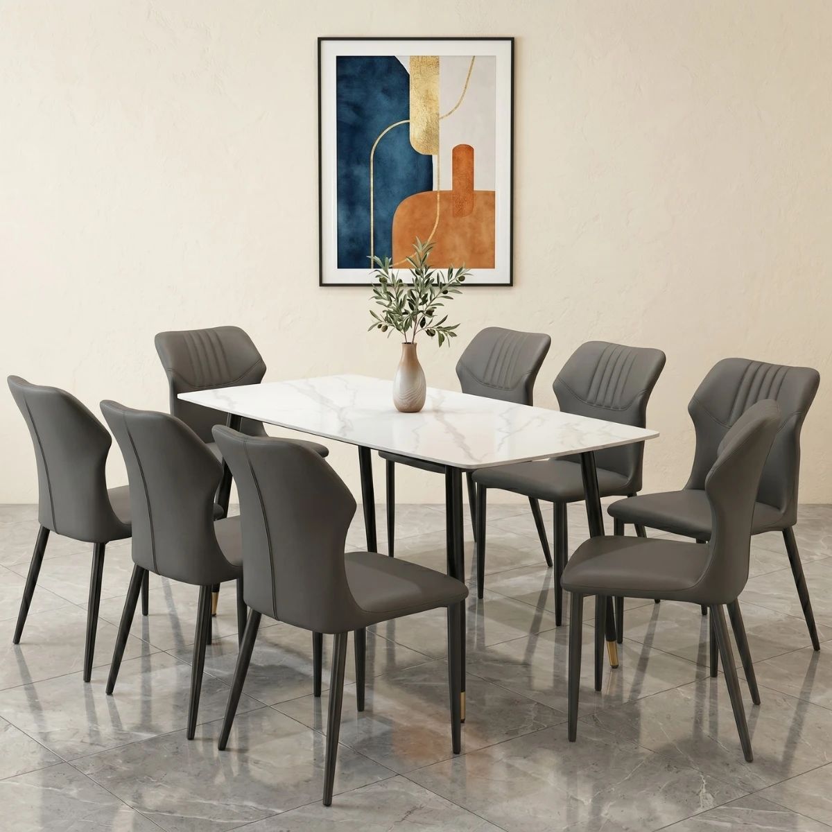 Bàn ăn mặt đá ceramic chân côn 8 ghế Cozy