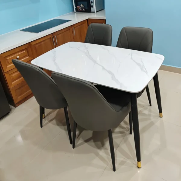 Bàn ăn mặt đá ceramic chân côn 8 ghế Pamper