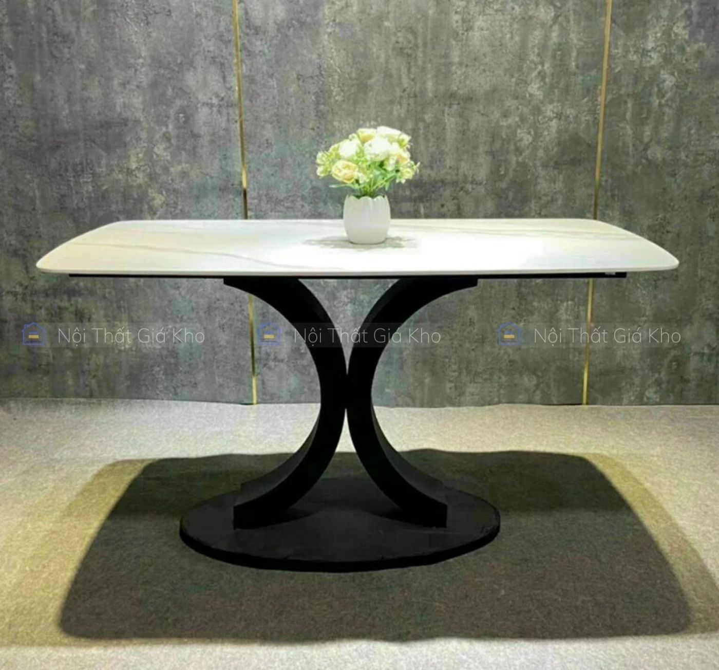 Bàn ăn mặt đá Ceramic chân sắt