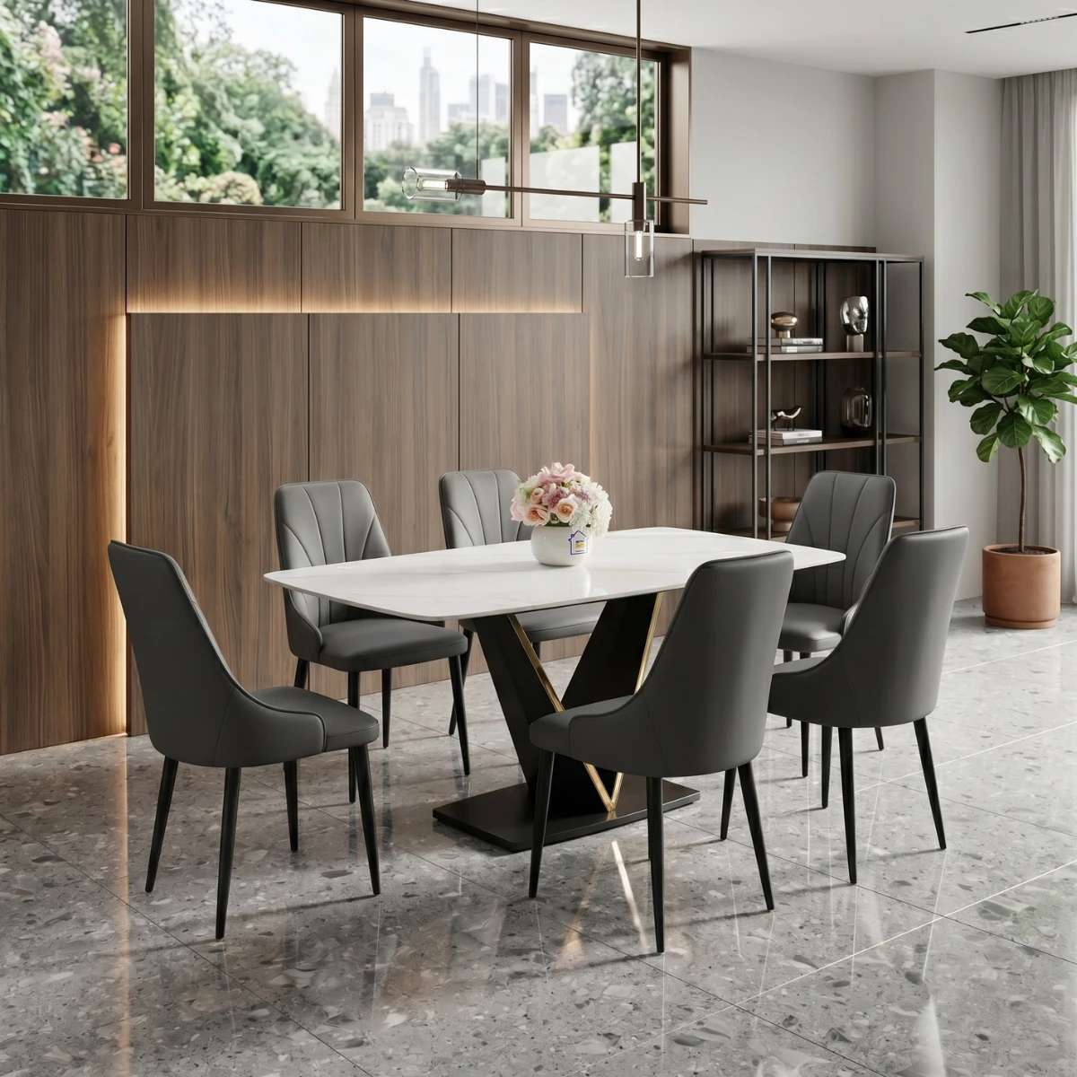Bàn ăn mặt đá ceramic chân V Adora Pamper