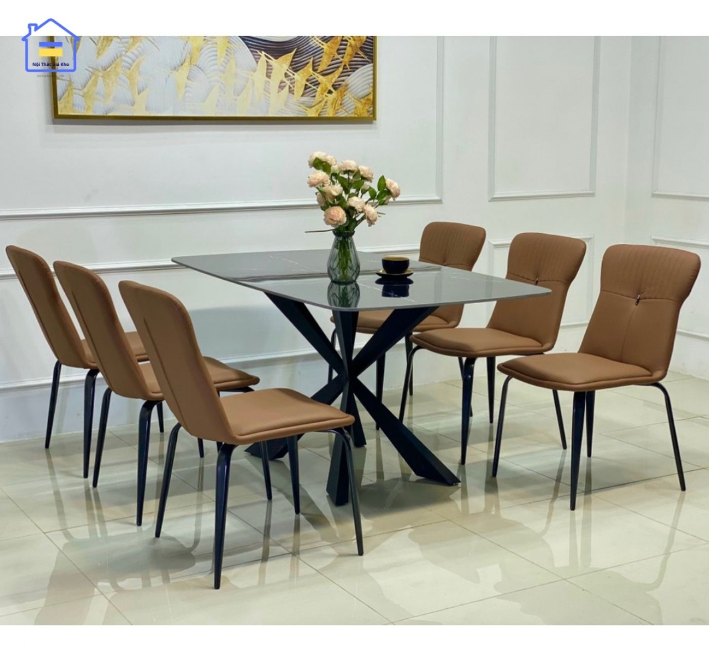 Bàn ăn mặt đá Ceramic kèm 6 ghế Ducan
