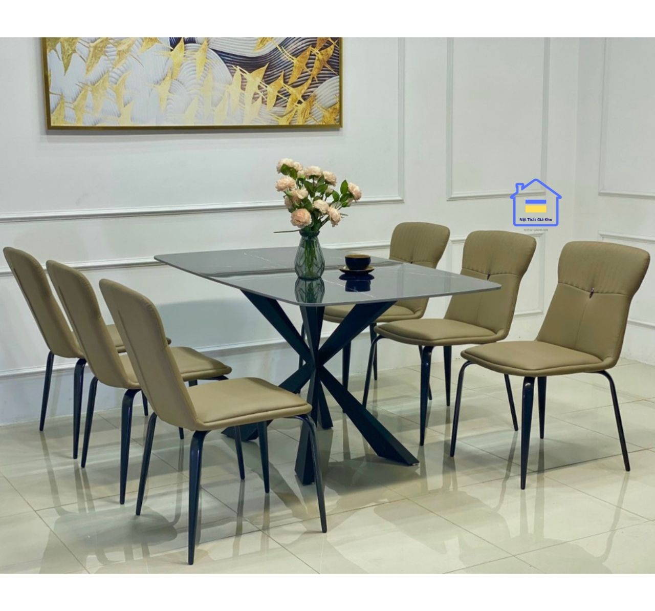 Bàn ăn mặt đá Ceramic kèm 6 ghế Ducan