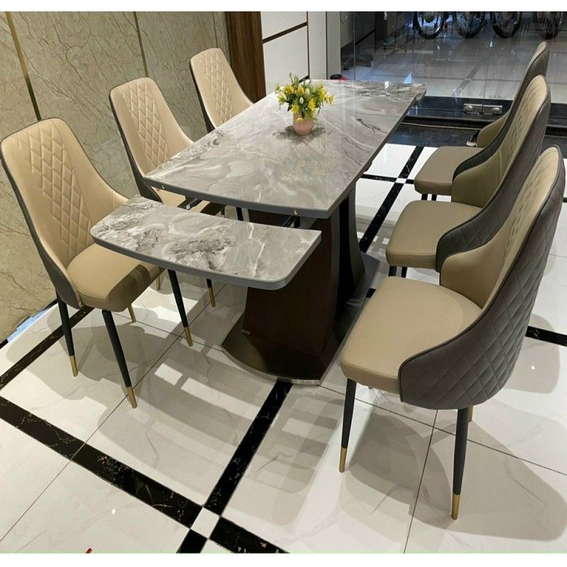 Bàn ăn mặt đá Ceramic nhập khẩu thông minh kéo dài 1m7 kết hợp ghế Sheraton