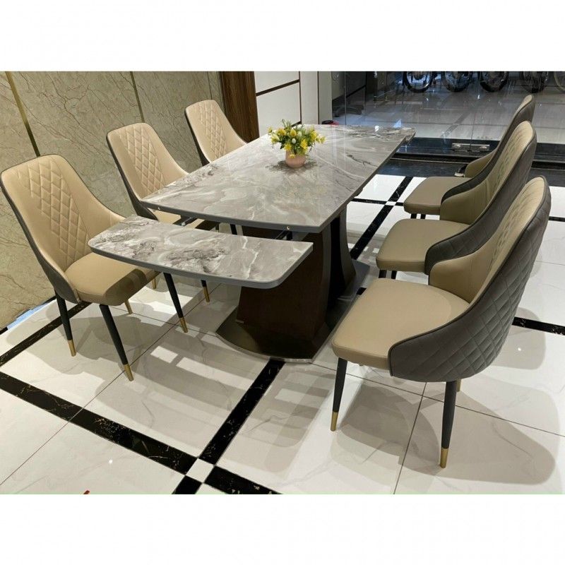Bàn ăn mặt đá Ceramic nhập khẩu thông minh kéo dài 1m7 kết hợp ghế Sheraton