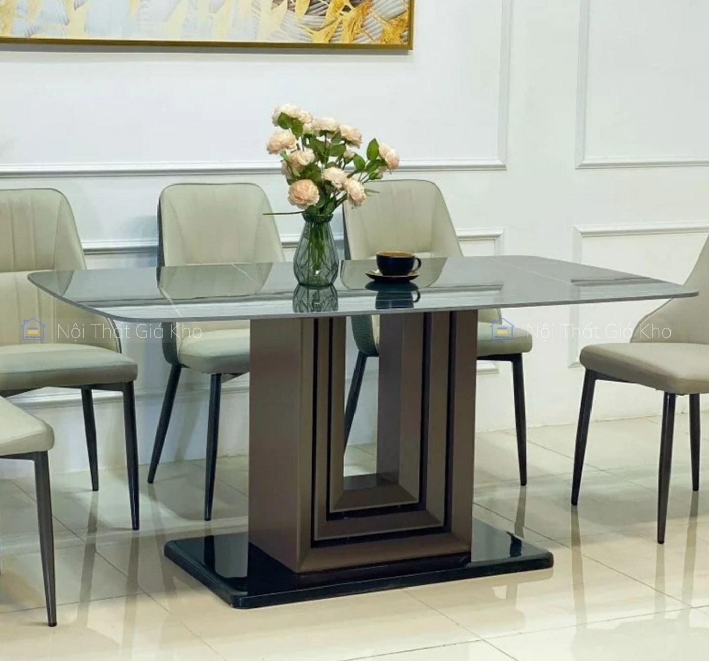 Bàn ăn mặt đá chân U nhập khẩu