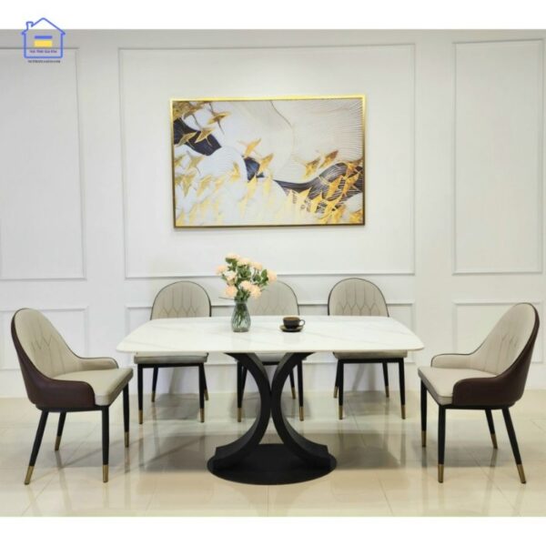 Bàn ăn mặt đá phiến kèm 6 ghế Monet có tay