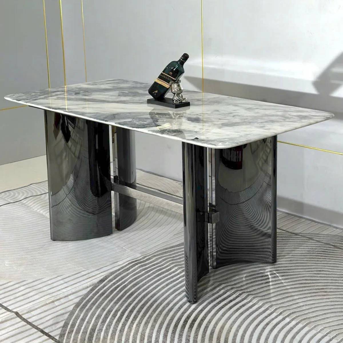 Bàn ăn mặt đá vi tinh thể chân inox BAK40