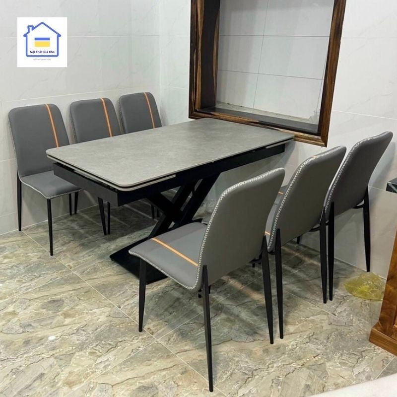 Bàn ăn thông minh đá phiến mở rộng 2 đầu 1m4-2m kèm ghế Zena