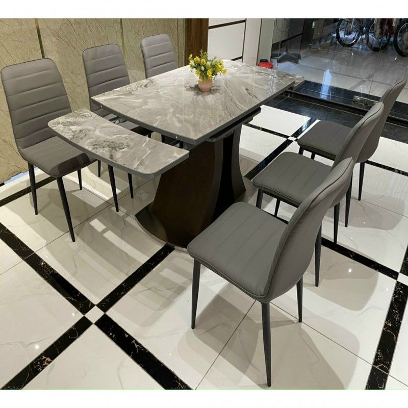 Bàn ăn thông minh mặt đá Ceramic bóng kéo dài 1m7 kết hợp ghế Nate