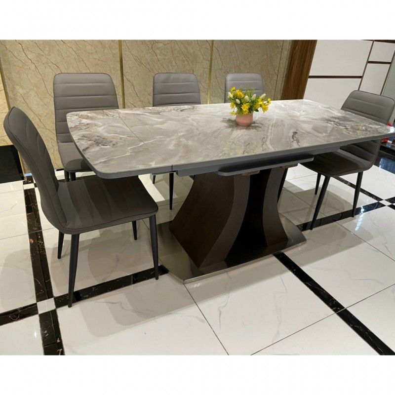 Bàn ăn thông minh mặt đá Ceramic bóng kéo dài 1m7 kết hợp ghế Nate