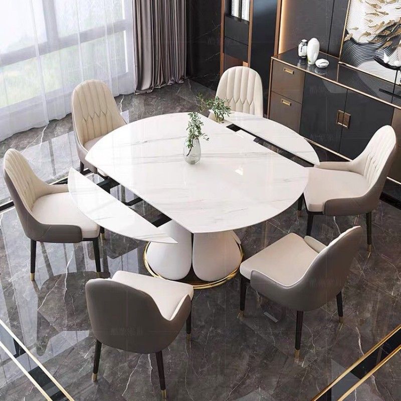 Bàn ăn thông minh mặt đá Ceramic bóng kèm ghế Monet có tay