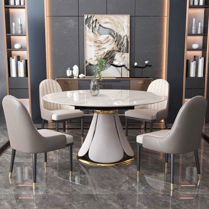 Bàn ăn thông minh mặt đá Ceramic bóng kèm ghế Monet có tay