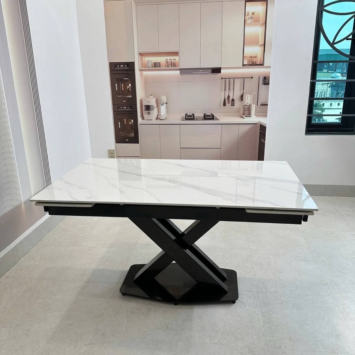 Bàn ăn thông minh mặt đá ceramic kéo dài 2 đầu