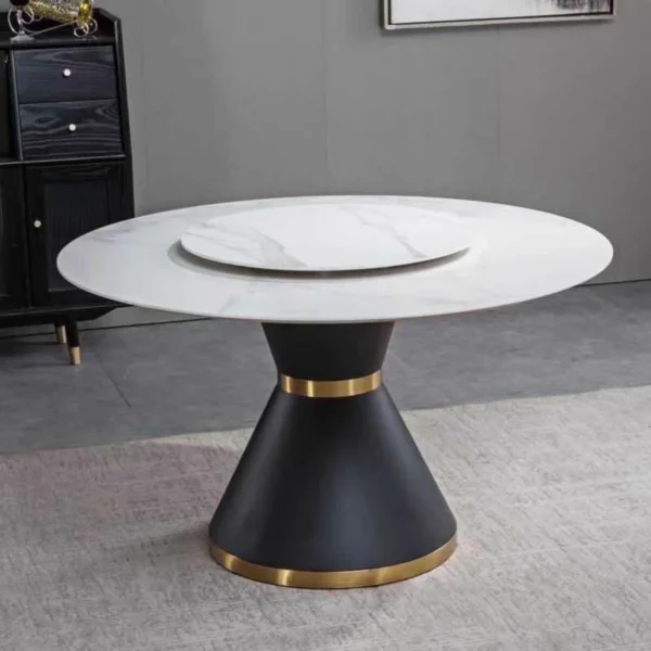 Bàn ăn tròn mâm xoay 2 mặt đá ceramic