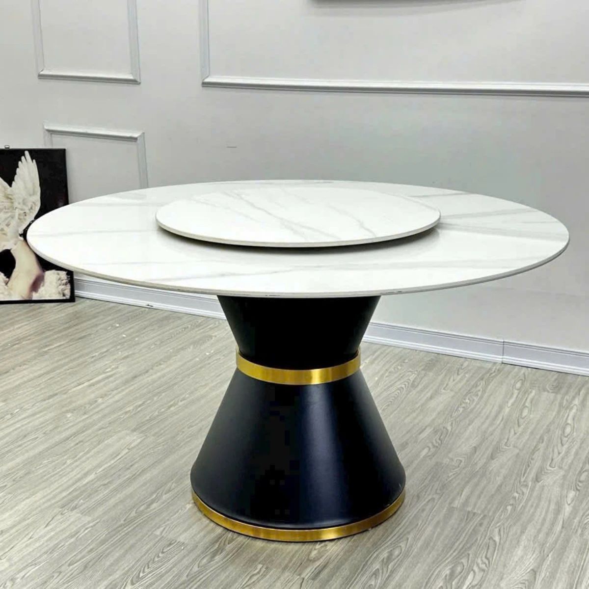 Bàn ăn tròn mâm xoay 2 mặt đá ceramic