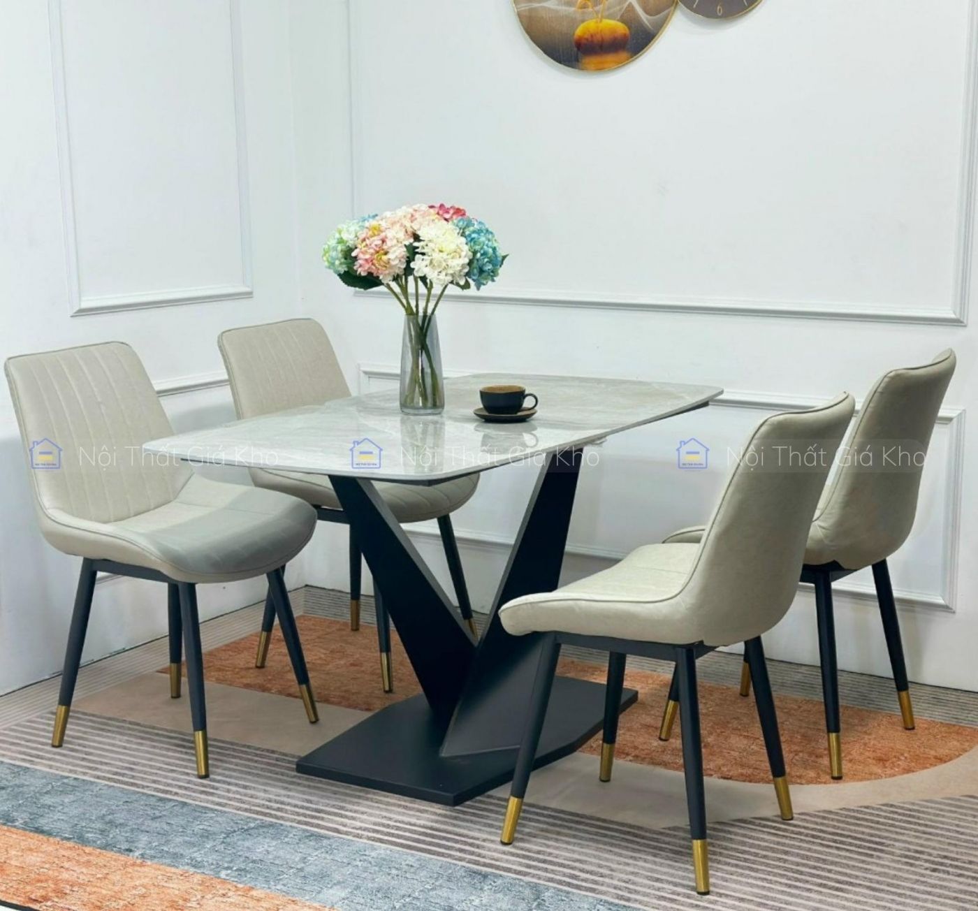 Bộ bàn ăn 4 ghế Loft sọc