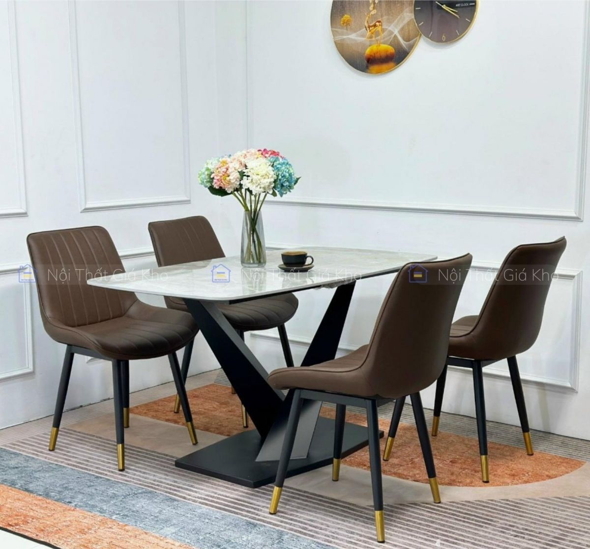 Bộ bàn ăn 4 ghế Loft sọc