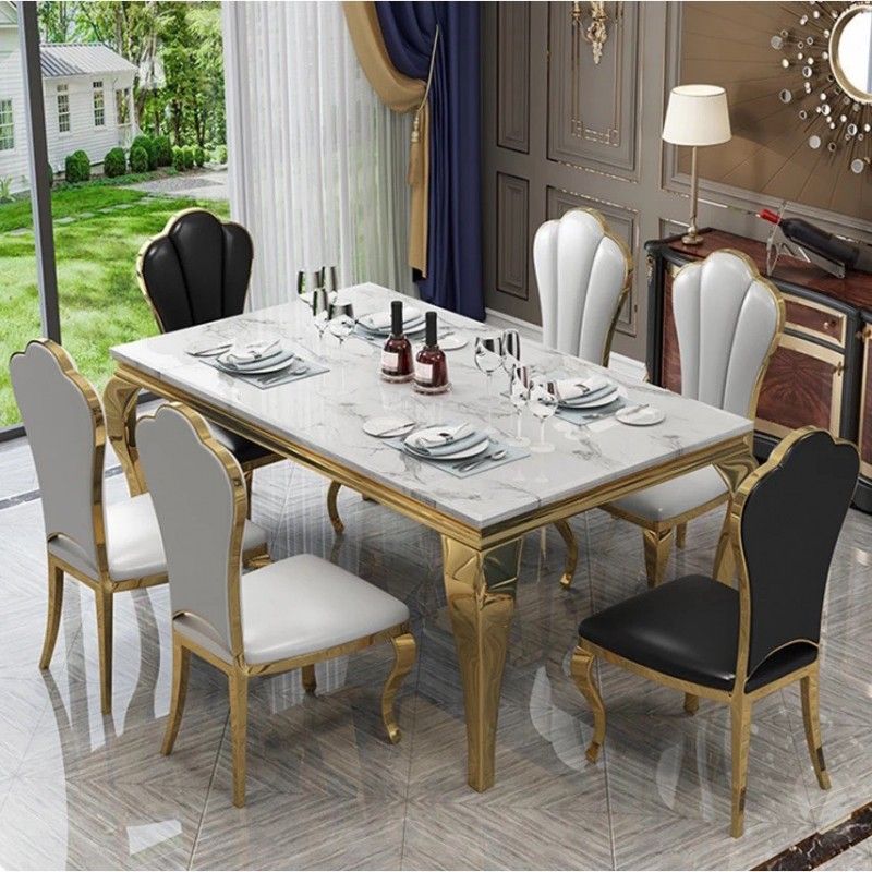 Bộ bàn ăn mặt đá cao cấp tân cổ điển