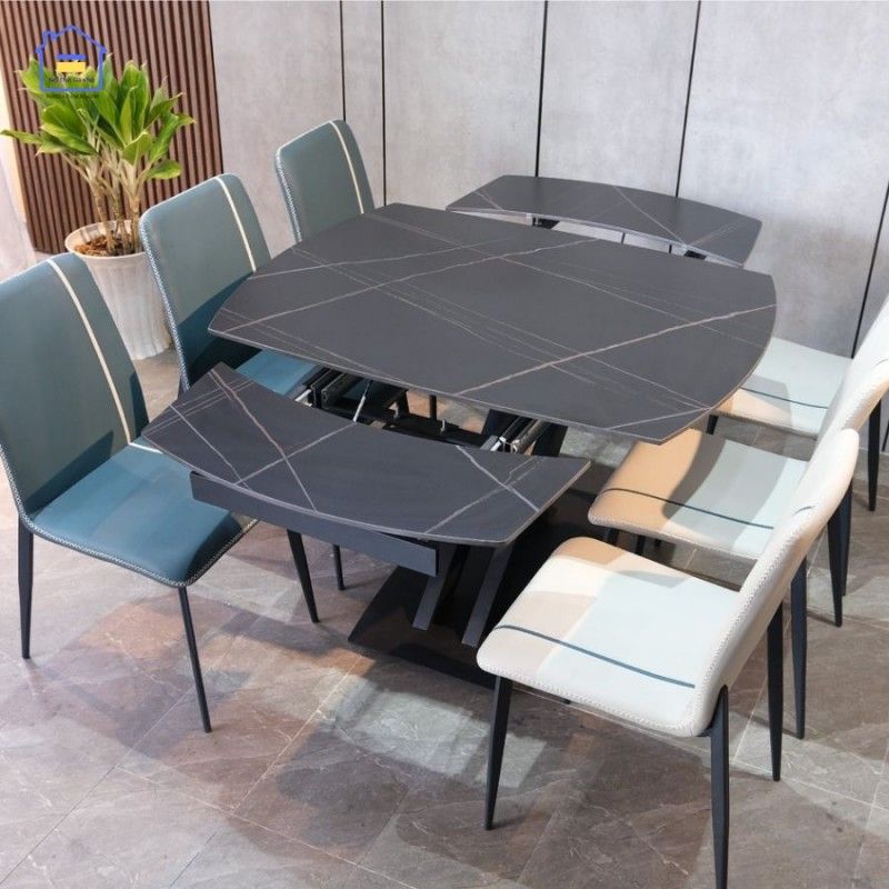 Bộ bàn ăn thông minh tròn xoay hình chữ nhật kèm ghế Vertical