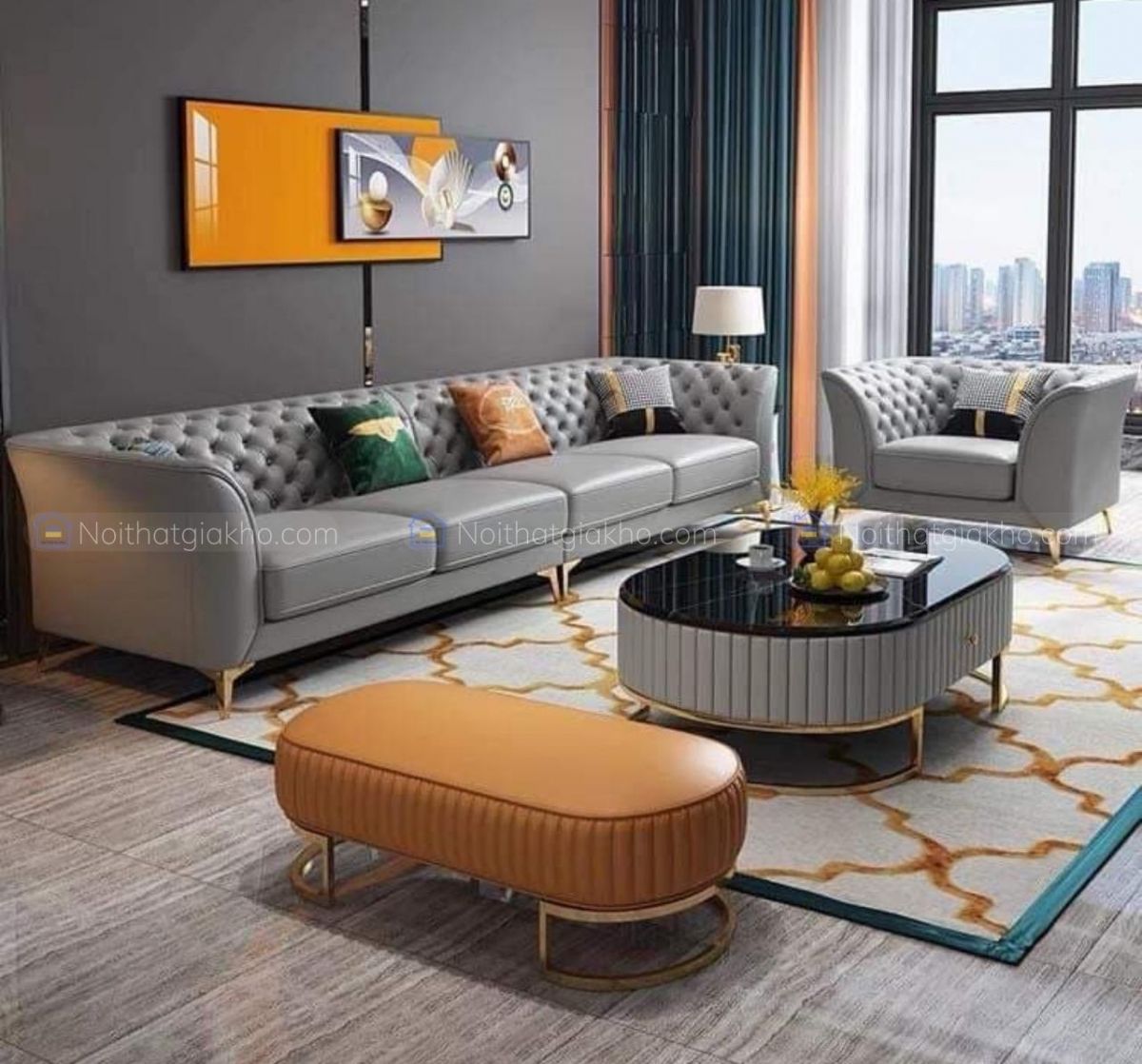 Bộ sofa da sang trọng cho phòng khách đẹp 2023