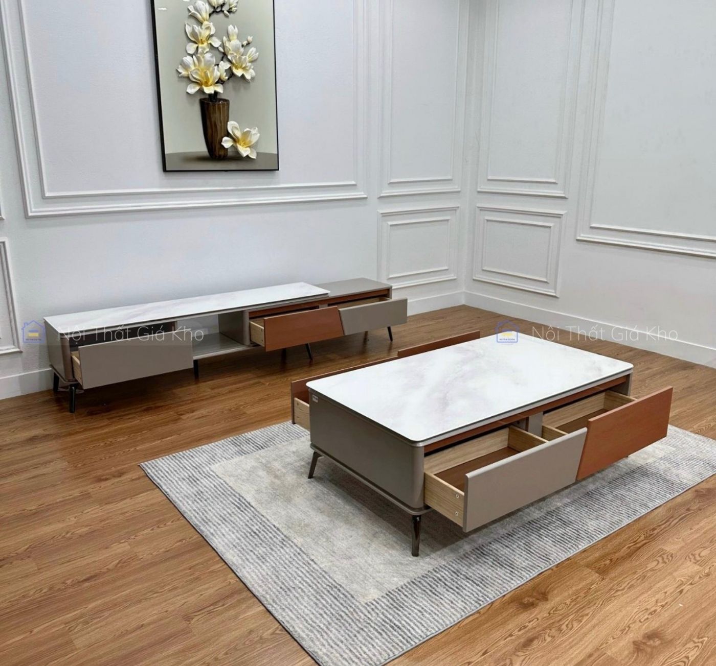 Combo bàn trà và kệ tivi đẹp