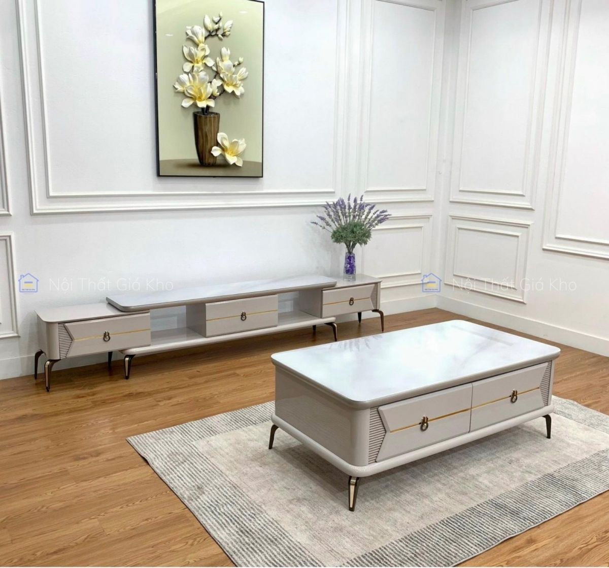 Combo bàn trà và kệ tivi đồng bộ