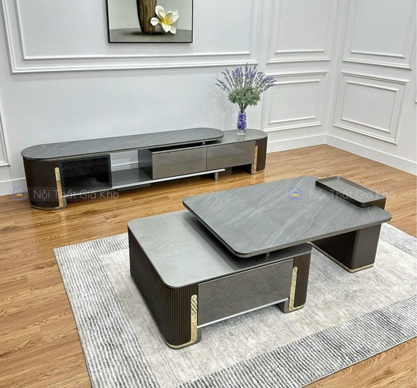 Combo bàn trà và kệ tivi hiện đại