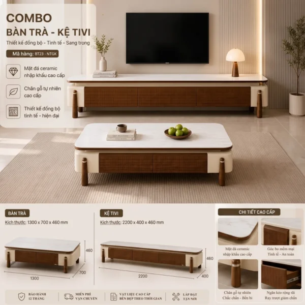 Combo bàn trà và kệ tivi nhập khẩu BT23