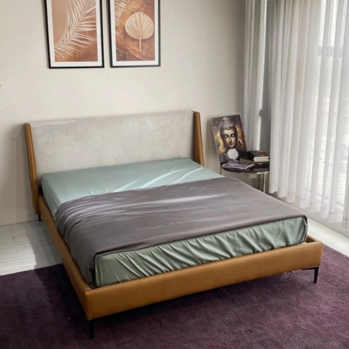 Giường bọc da vải nhung hiện đại