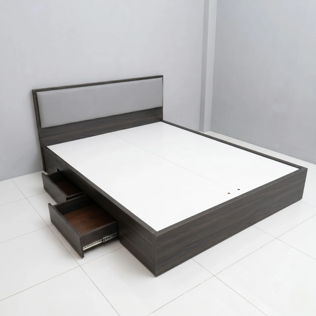 Giường gỗ MDF bọc nệm 2 hộc kéo
