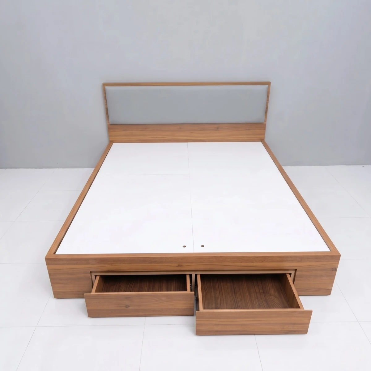 Giường gỗ MDF bọc nệm 2 hộc kéo
