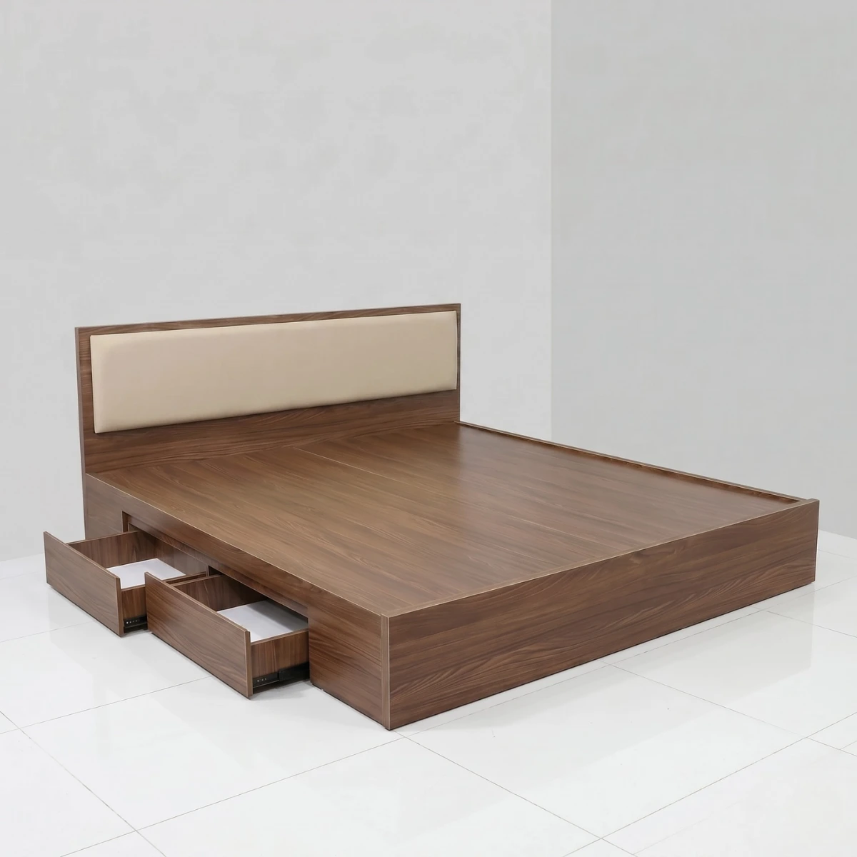 Giường gỗ MDF bọc nệm 2 hộc kéo