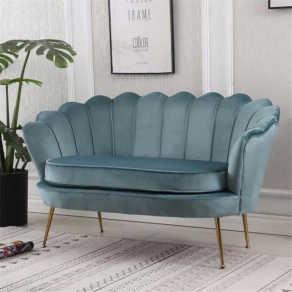 Sofa băng phòng khách vỏ sò chân sắt mạ vàng