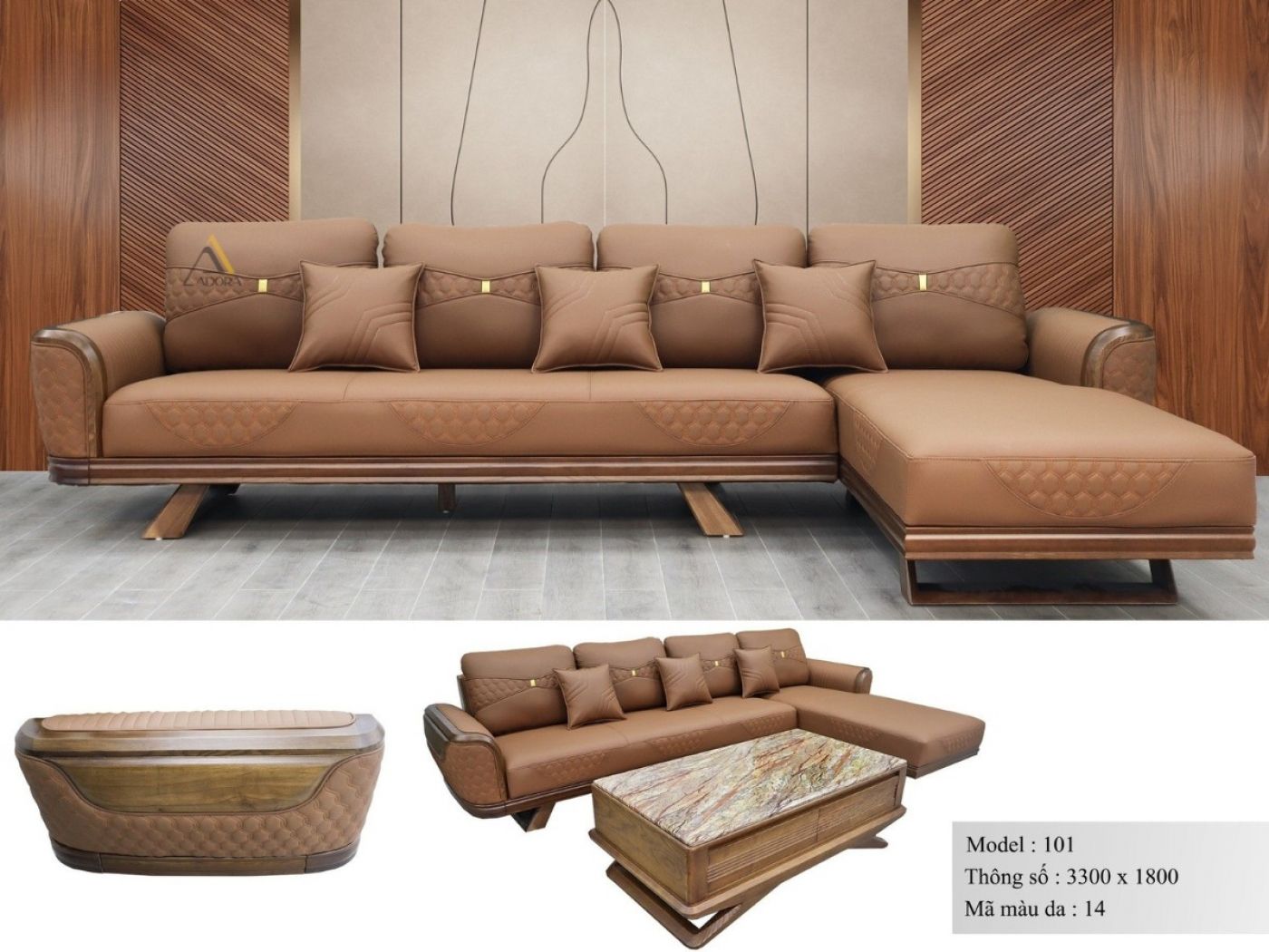 Sofa gỗ góc L Adora VT101